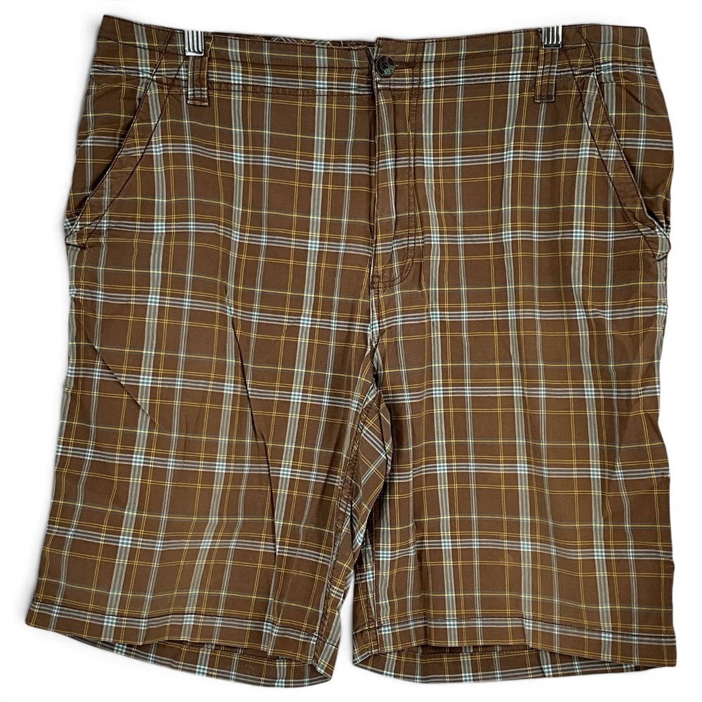 Aeropostale Mens Brown Plaid Flat Front Cotton Shorts Size 36